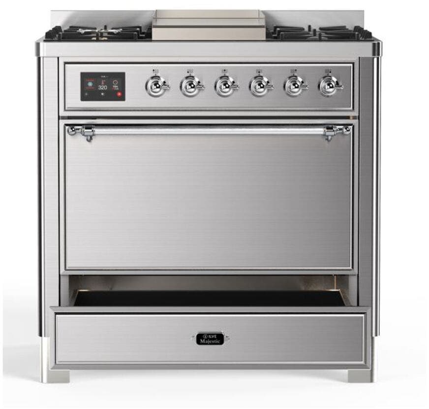Ilve UM09FDQNS3SSC Natural Gas In Stainless Steel W/ Chrome Trim