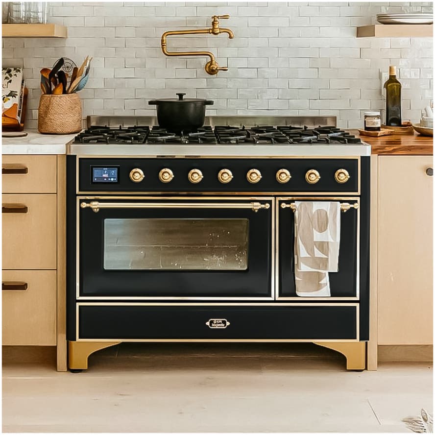 Ilve UM12FDNS3BKGLP Liquid Propane In Glossy Black W/ Brass Trim