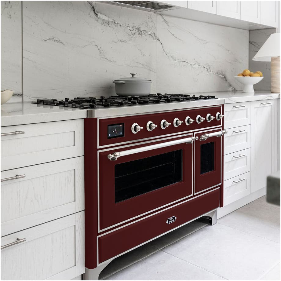 Ilve UM12FDNS3BUCLP Liquid Propane In Burgundy W/ Chrome Trim