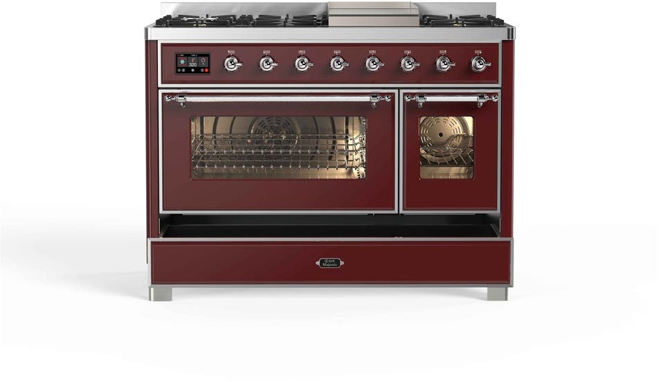 Ilve UM12FDNS3BUCLP Liquid Propane In Burgundy W/ Chrome Trim