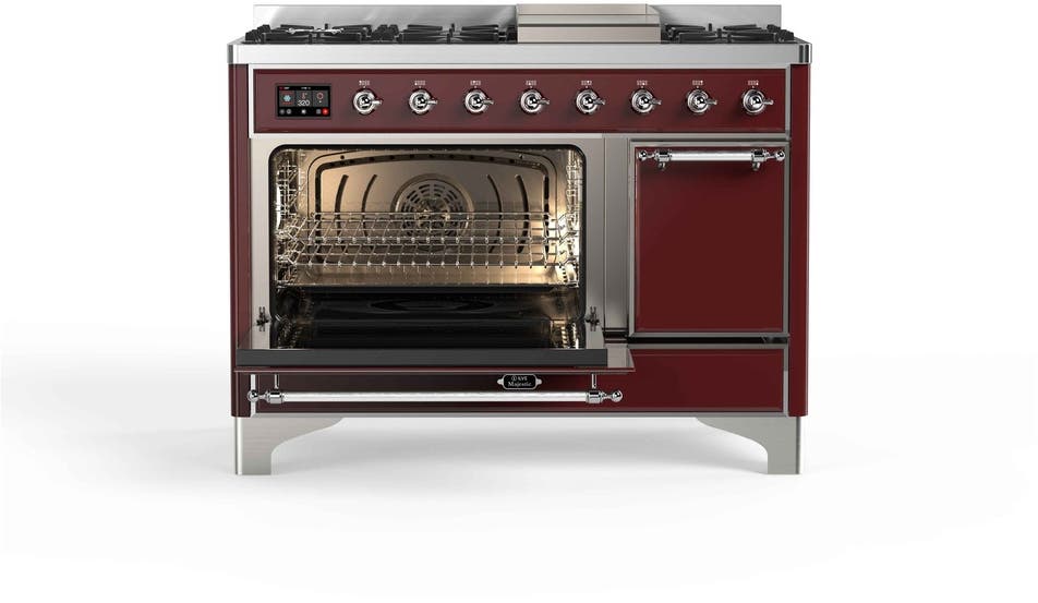 Ilve UM12FDQNS3BUC Natural Gas In Burgundy W/ Chrome Trim