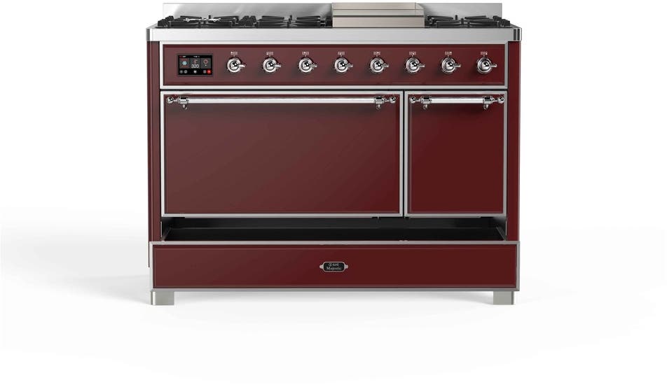 Ilve UM12FDQNS3BUC Natural Gas In Burgundy W/ Chrome Trim