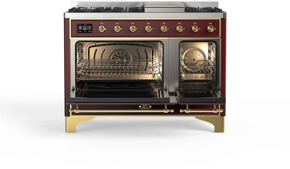 Ilve UM12FDQNS3BUG Natural Gas In Burgundy W/ Brass Trim