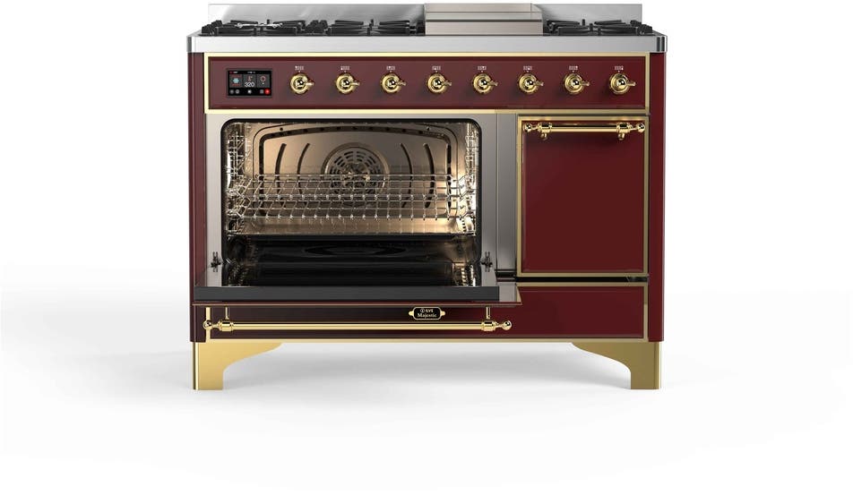 Ilve UM12FDQNS3BUG Natural Gas In Burgundy W/ Brass Trim