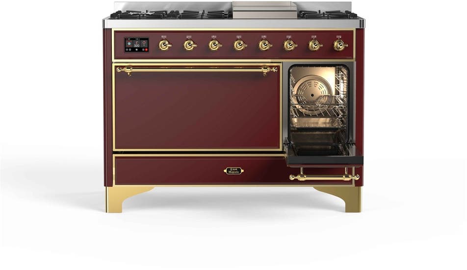 Ilve UM12FDQNS3BUG Natural Gas In Burgundy W/ Brass Trim