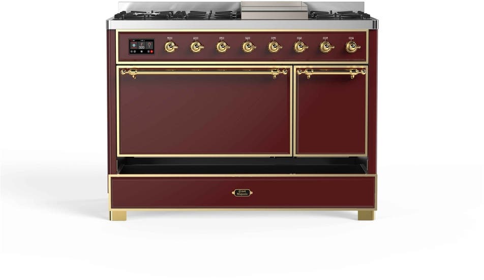 Ilve UM12FDQNS3BUG Natural Gas In Burgundy W/ Brass Trim