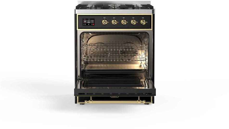 Ilve UM30DNE3BKG Natural Gas In Glossy Black W/ Brass Trim