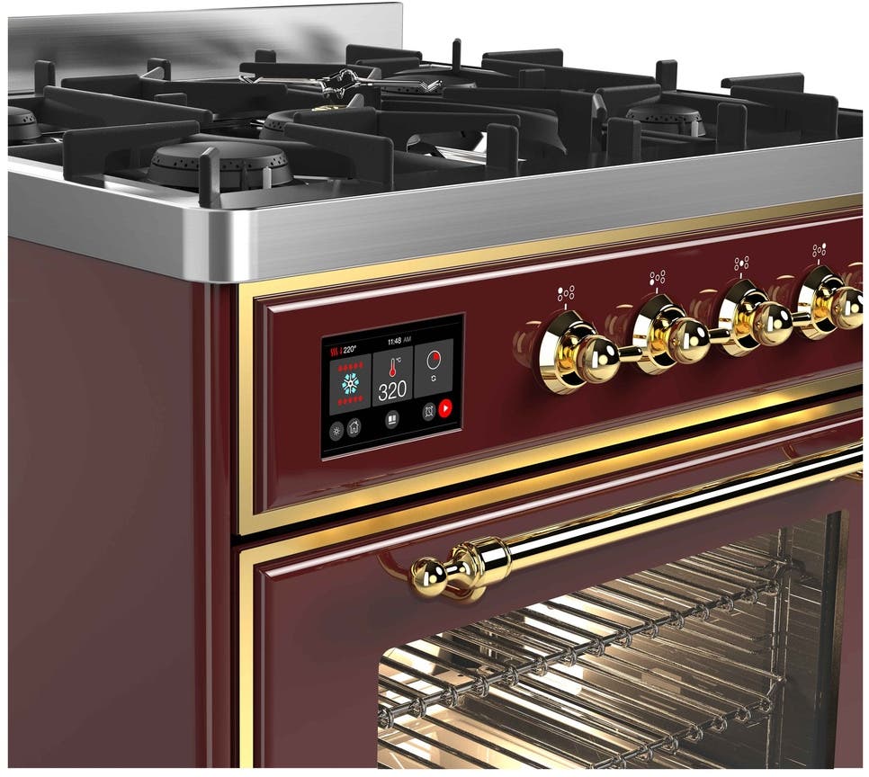Ilve UM30DNE3BUG Natural Gas In Burgundy W/ Brass Trim