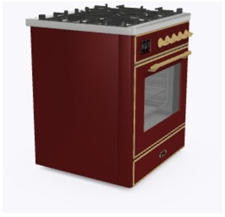 Ilve UM30DNE3BUG Natural Gas In Burgundy W/ Brass Trim