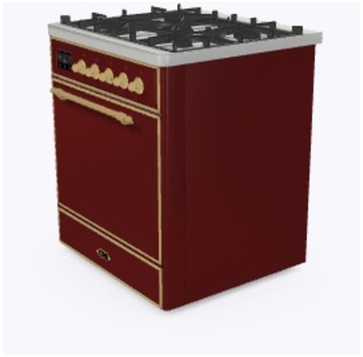 Ilve UM30DQNE3BUGLP Liquid Propane In Burgundy W/ Brass Trim