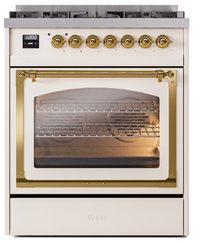 Ilve UN30NMPAWG Antique White With Brass Knobs, Natural Gas