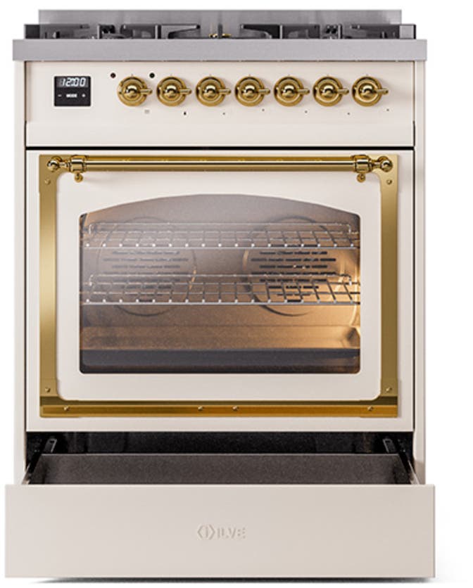 Ilve UN30NMPAWG Antique White With Brass Knobs, Natural Gas