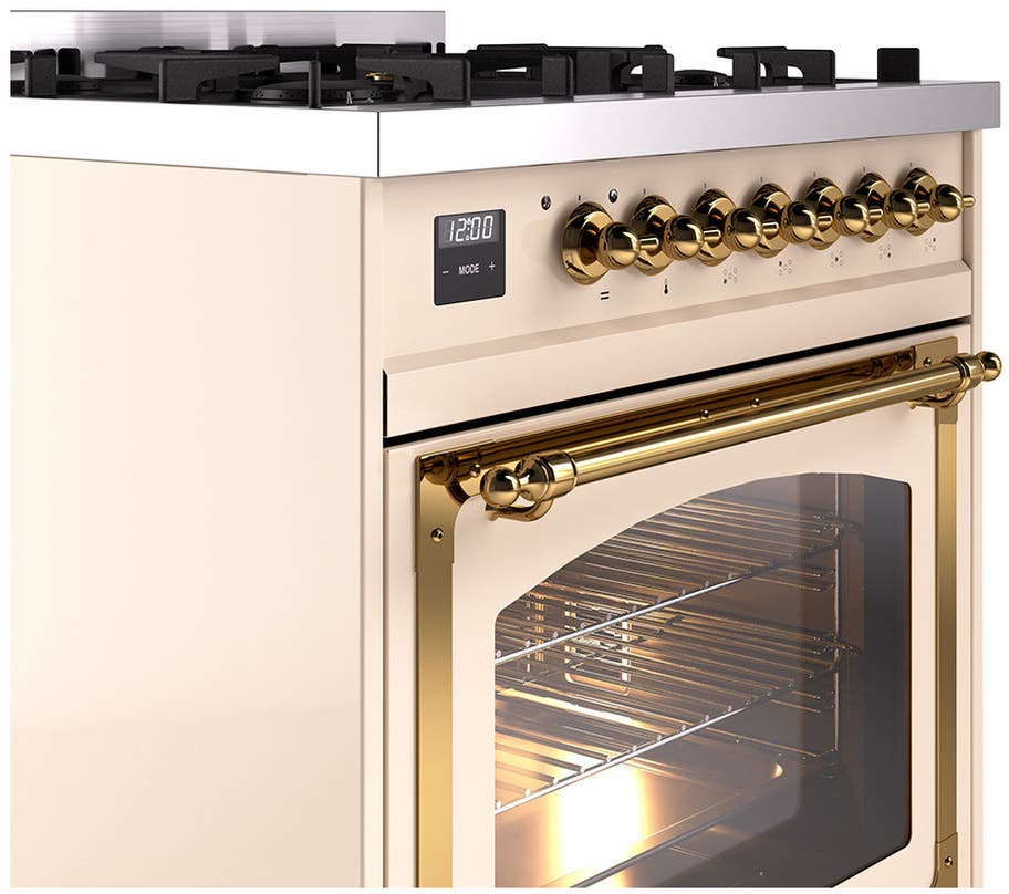 Ilve UN30NMPAWG Antique White With Brass Knobs, Natural Gas