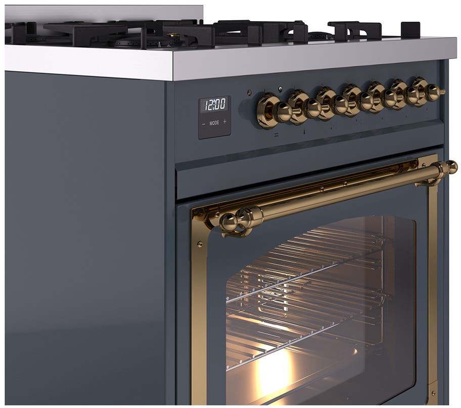 Ilve UN30NMPBGGLP Blue Grey With Brass Knobs, Liquid Propane