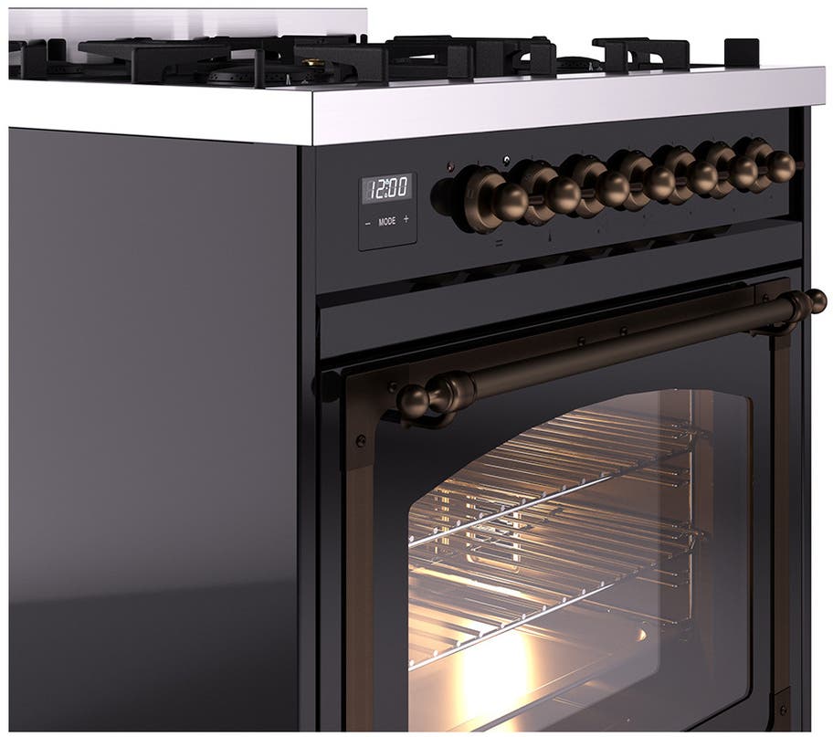 Ilve UN30NMPBKB Glossy Black With Bronze Knobs, Natural Gas