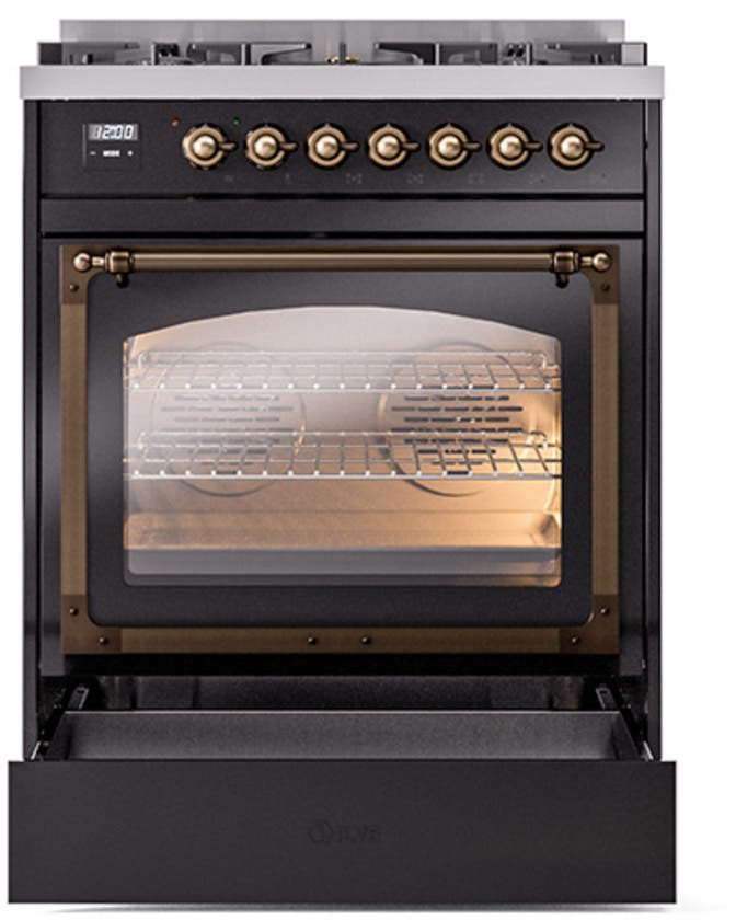 Ilve UN30NMPBKBLP Glossy Black With Bronze Knobs, Liquid Propane