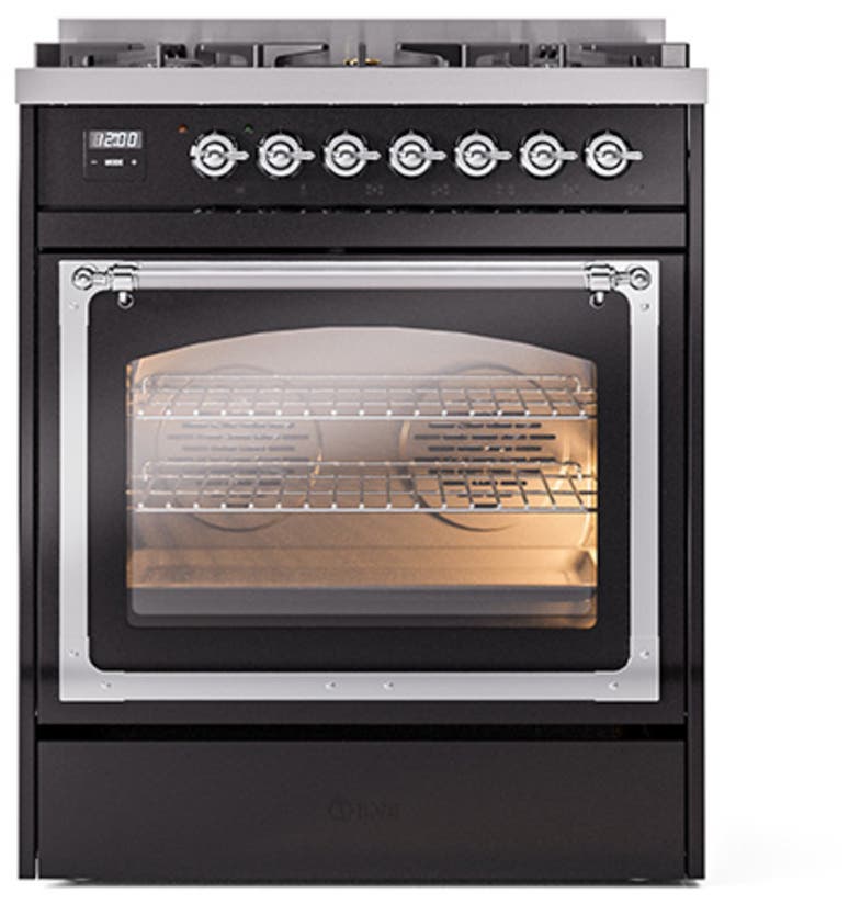 Ilve UN30NMPBKCLP Glossy Black With Chrome Knobs, Liquid Propane