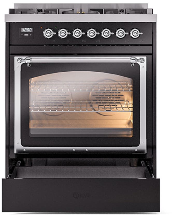 Ilve UN30NMPBKCLP Glossy Black With Chrome Knobs, Liquid Propane