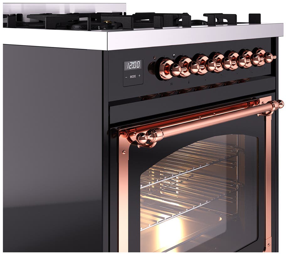 Ilve UN30NMPBKPLP Glossy Black With Copper Knobs, Liquid Propane