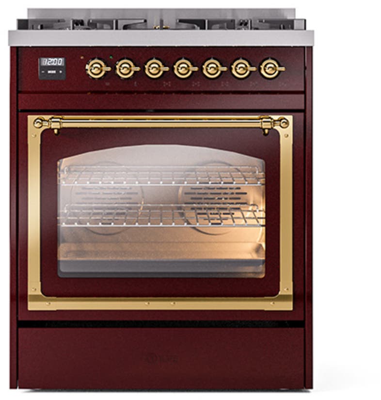Ilve UN30NMPBUG Burgundy With Brass Knobs, Natural Gas