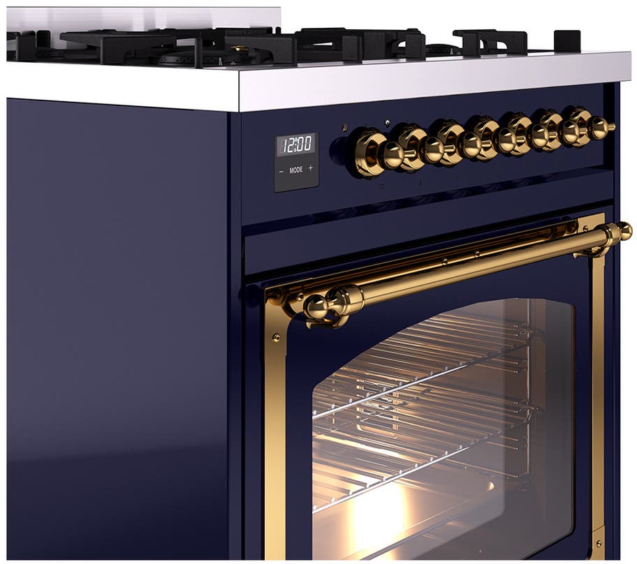 Ilve UN30NMPMBGLP Midnight Blue With Brass Knobs, Liquid Propane
