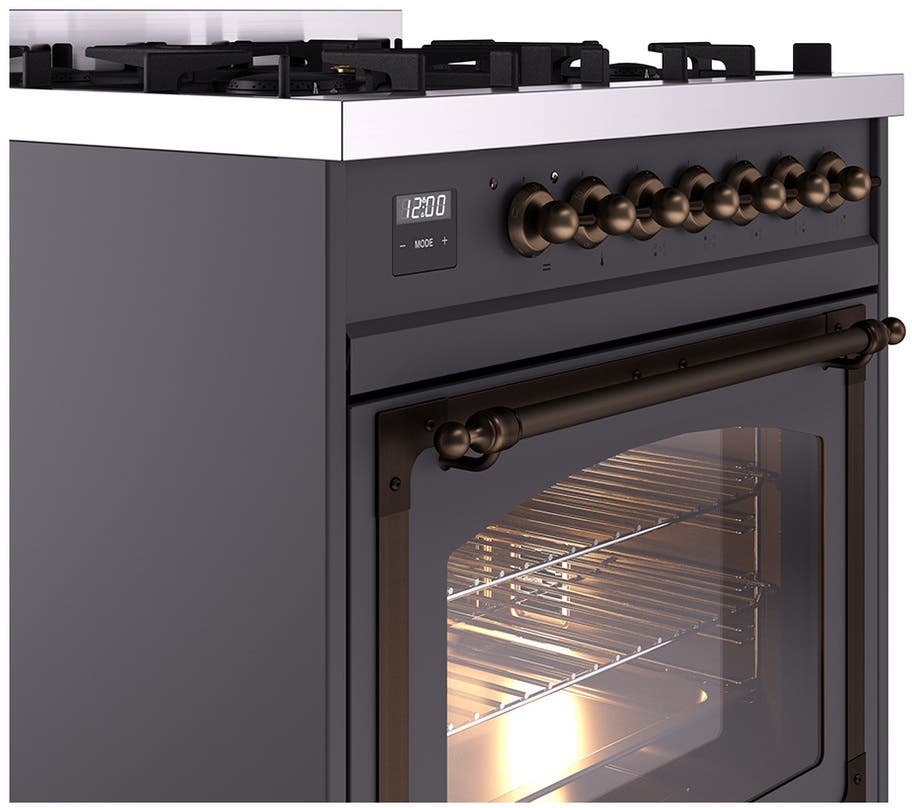 Ilve UN30NMPMGB Graphite Matte With Bronze Knobs, Natural Gas