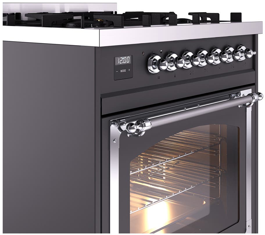 Ilve UN30NMPMGCLP Graphite Matte With Chrome Knobs, Liquid Propane