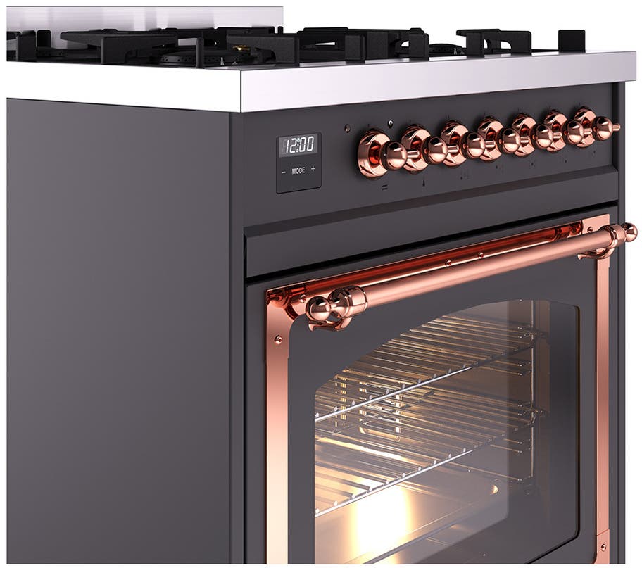 Ilve UN30NMPMGP Graphite Matte With Copper Knobs, Natural Gas