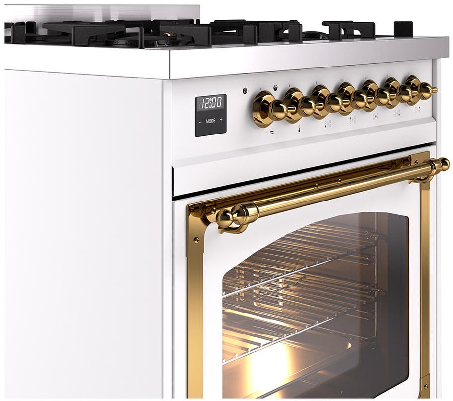 Ilve UN30NMPWHGLP White With Brass Knobs, Liquid Propane