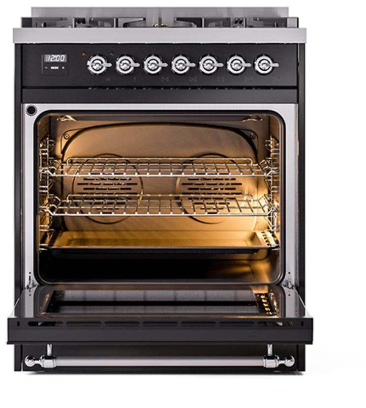 Ilve UN30QNMPBKCLP Glossy Black With Chrome Knobs, Liquid Propane