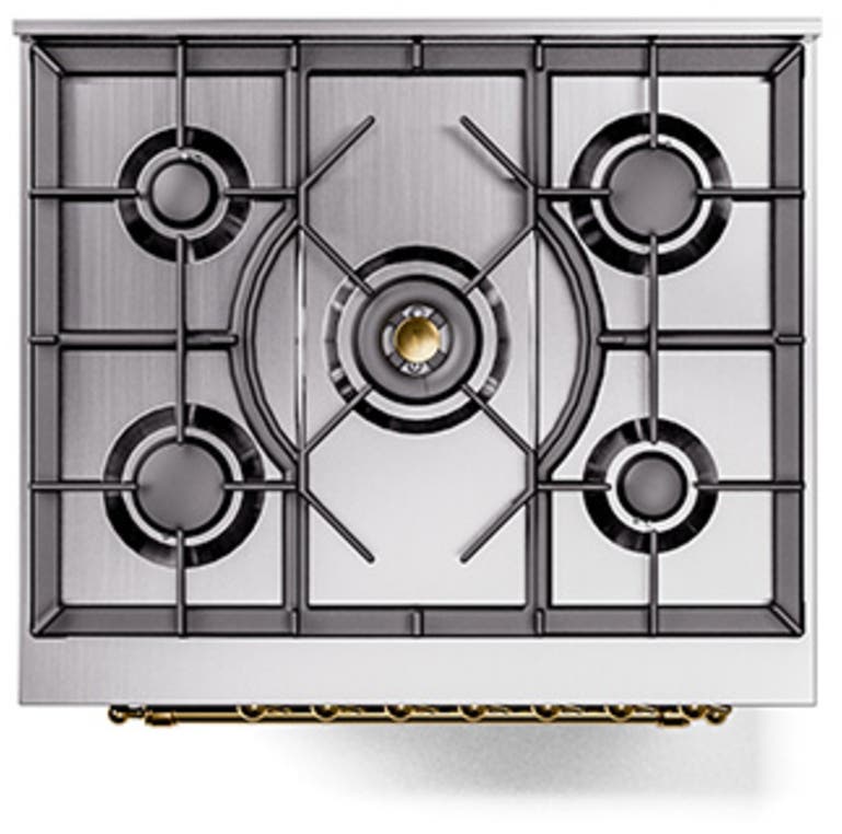 Ilve UN30QNMPBKGLP Glossy Black With Brass Knobs, Liquid Propane