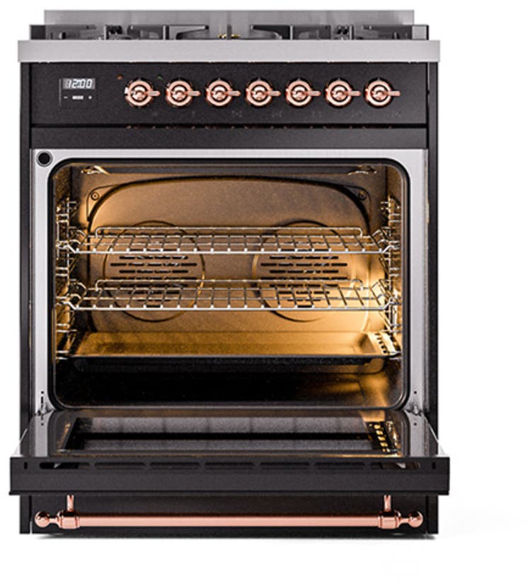 Ilve UN30QNMPBKP Glossy Black With Copper Knobs, Natural Gas