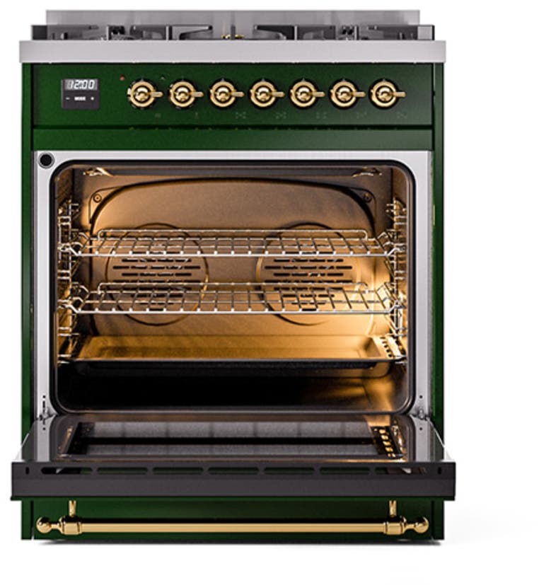 Ilve UN30QNMPEGGLP Emerald Green With Brass Knobs, Liquid Propane