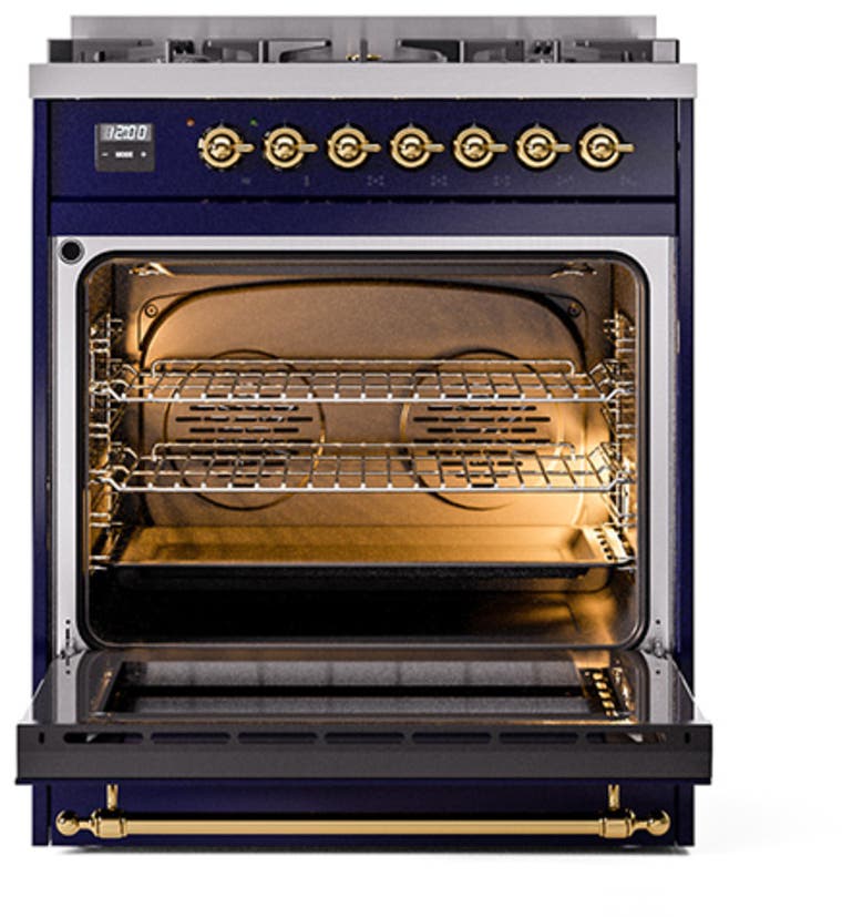 Ilve UN30QNMPMBGLP Midnight Blue With Brass Knobs, Liquid Propane