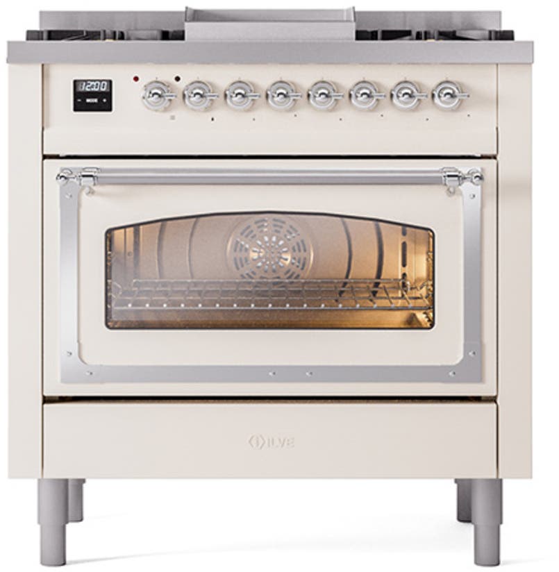 Ilve UN36FNMPAWCLP Antique White With Chrome Knobs, Liquid Propane