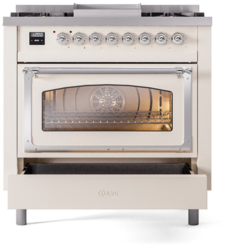 Ilve UN36FNMPAWCLP Antique White With Chrome Knobs, Liquid Propane