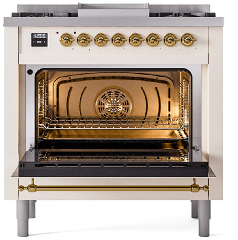 Ilve UN36FNMPAWGLP Antique White With Brass Knobs, Liquid Propane