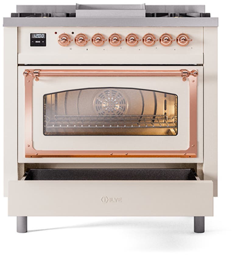Ilve UN36FNMPAWPLP Antique White With Copper Knobs, Liquid Propane