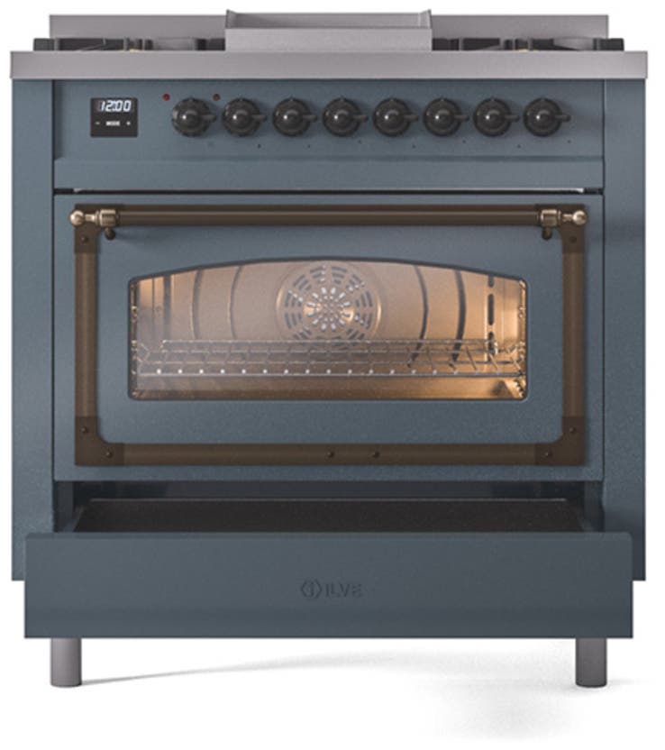 Ilve UN36FNMPBGBLP Blue Grey With Bronze Knobs, Liquid Propane