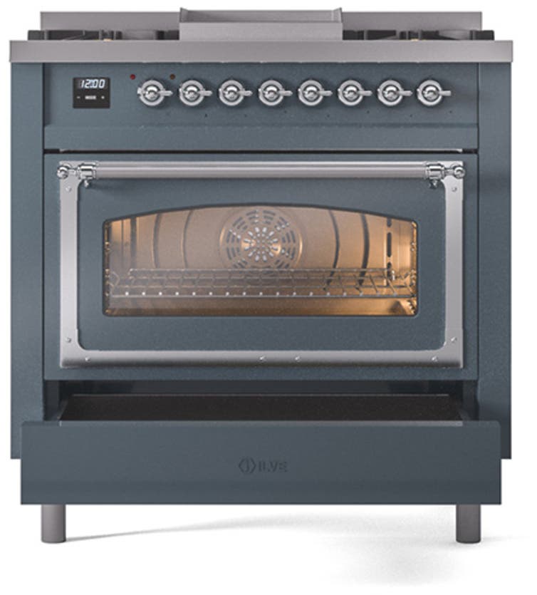 Ilve UN36FNMPBGC Blue Grey With Chrome Knobs, Natural Gas