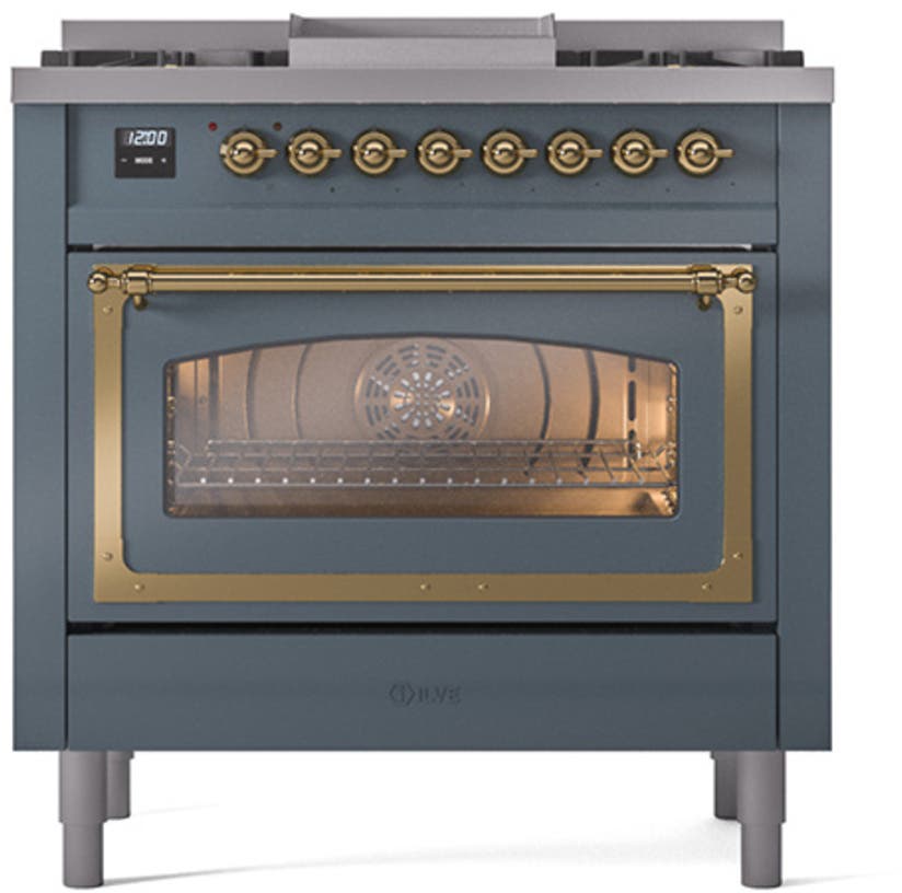 Ilve UN36FNMPBGGLP Blue Grey With Brass Knobs, Liquid Propane