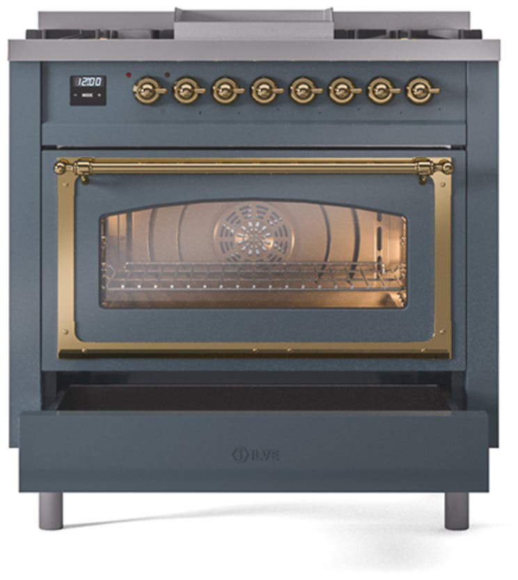 Ilve UN36FNMPBGGLP Blue Grey With Brass Knobs, Liquid Propane