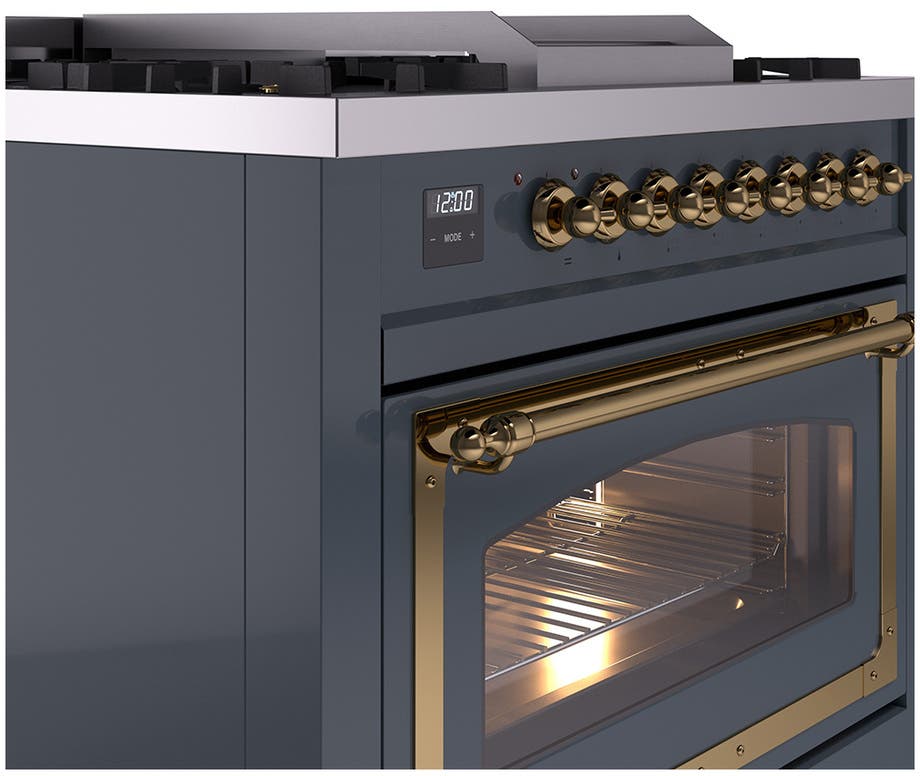 Ilve UN36FNMPBGGLP Blue Grey With Brass Knobs, Liquid Propane