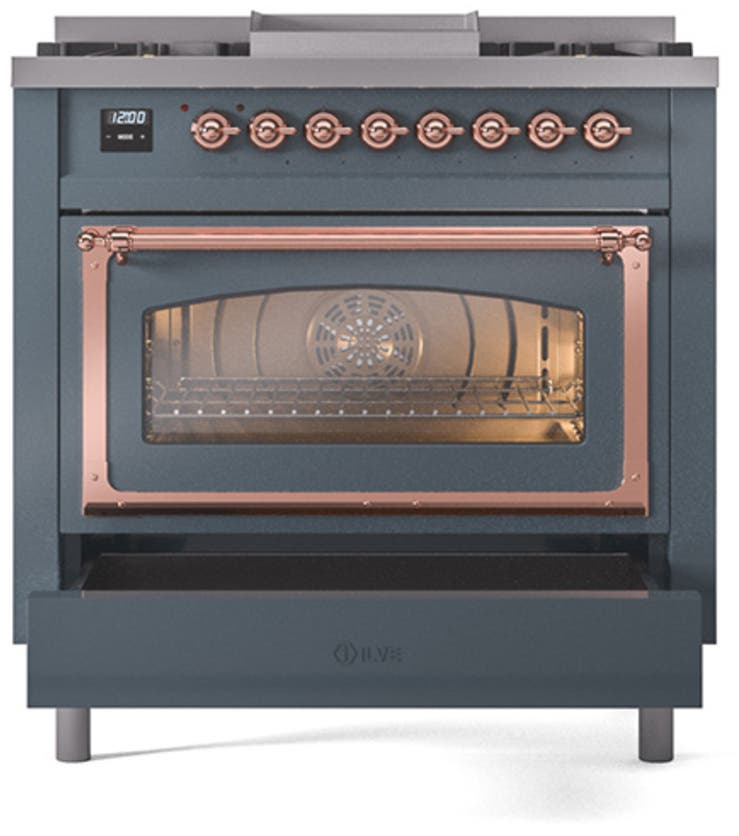 Ilve UN36FNMPBGP Blue Grey With Copper Knobs, Natural Gas