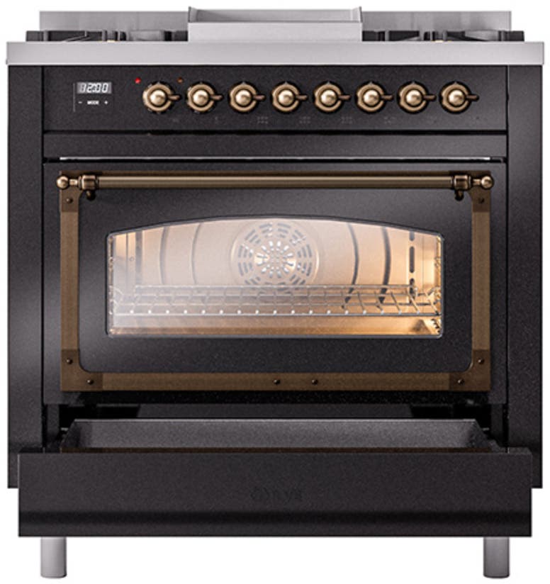Ilve UN36FNMPBKBLP Glossy Black With Bronze Knobs, Liquid Propane