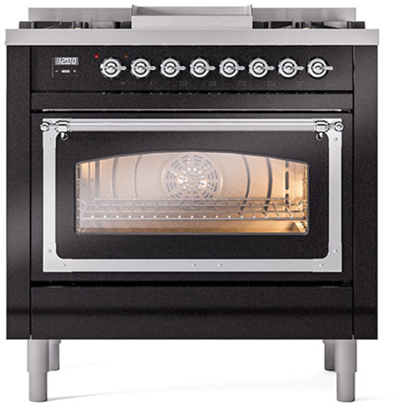 Ilve UN36FNMPBKC Glossy Black With Chrome Knobs, Natural Gas