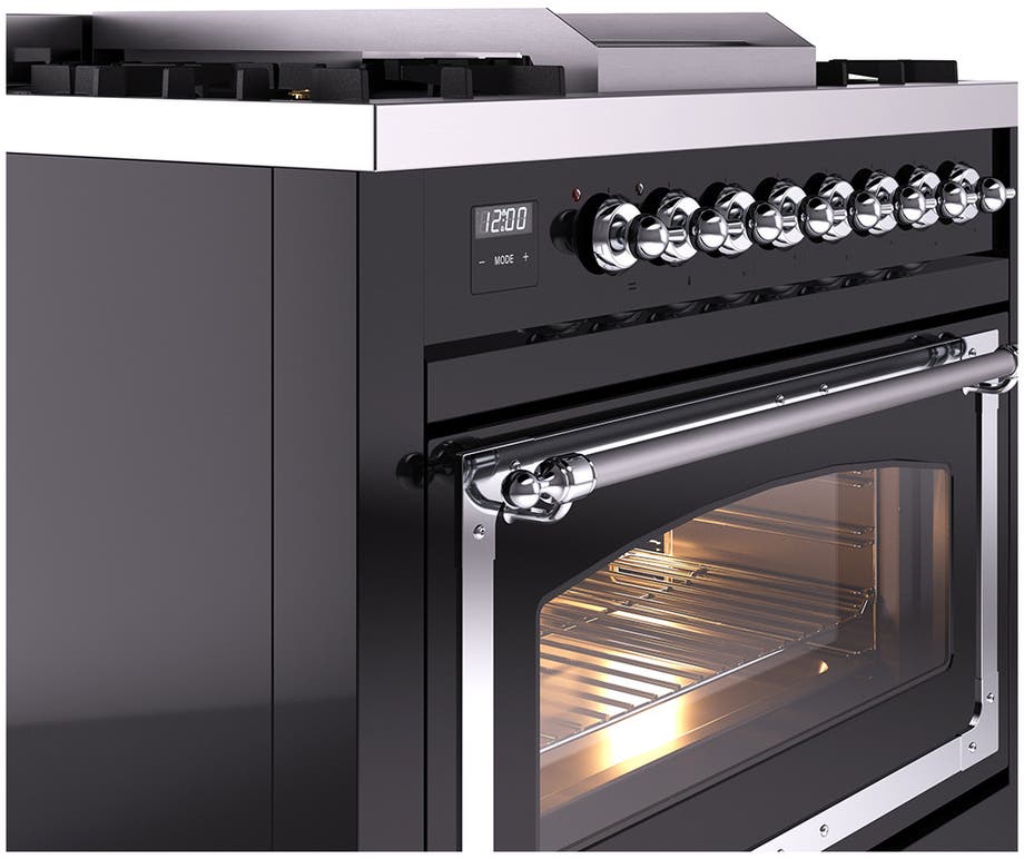 Ilve UN36FNMPBKC Glossy Black With Chrome Knobs, Natural Gas