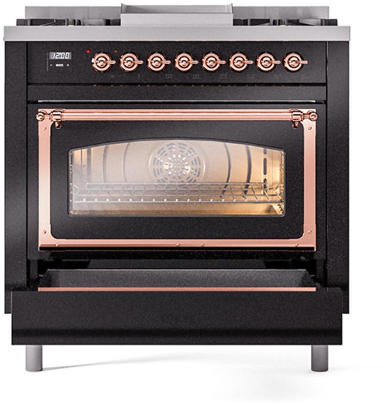 Ilve UN36FNMPBKP Glossy Black With Copper Knobs, Natural Gas