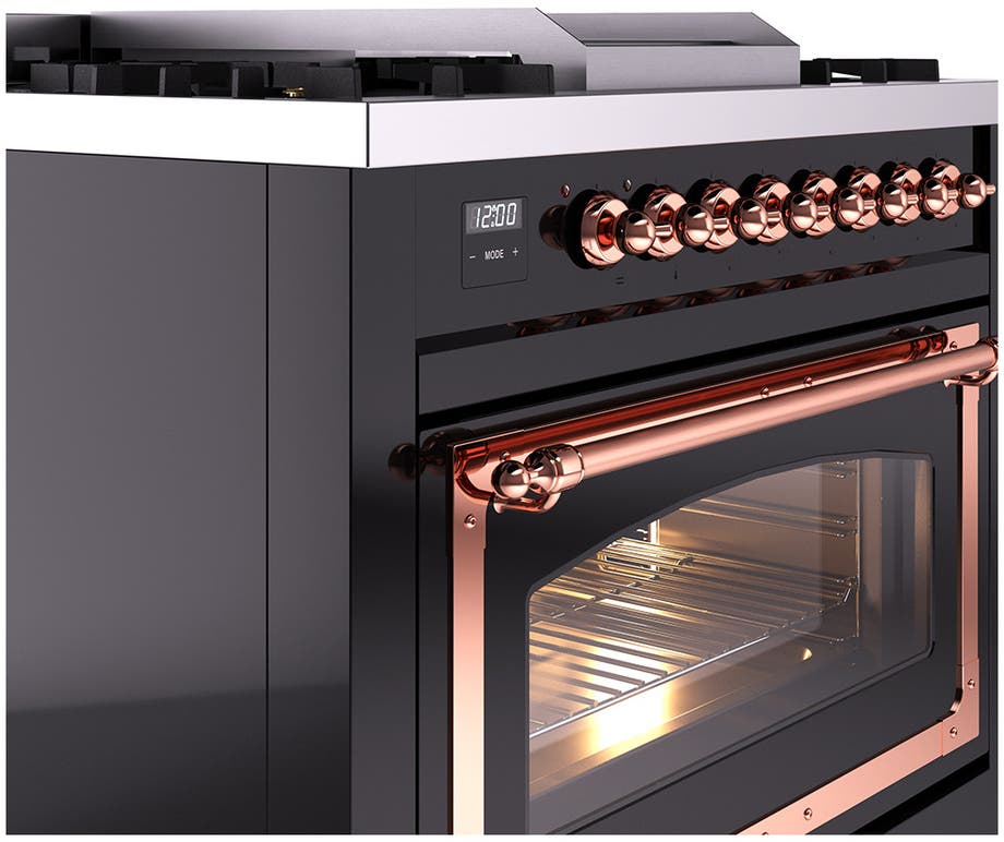 Ilve UN36FNMPBKPLP Glossy Black With Copper Knobs, Liquid Propane
