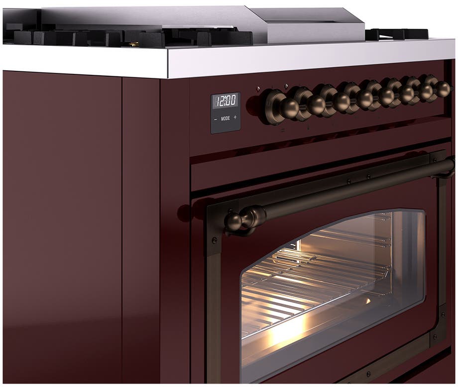 Ilve UN36FNMPBUBLP Burgundy With Bronze Knobs, Liquid Propane